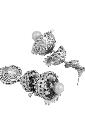 Traditional Silver Plated 2 Floor Stone Studded Jhumka Earring