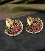 Traditional Gold Plated Stone Studded Magenta Chandbali Earring