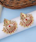 Traditional Gold Plated Stone Studded Red Chandbali Earring