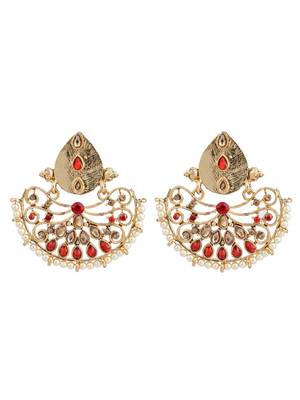 Traditional Gold Plated Stone Studded Red Chandbali Earring 2