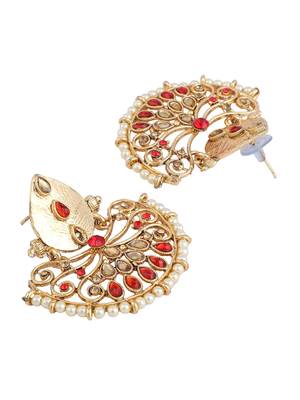 Traditional Gold Plated Stone Studded Red Chandbali Earring 3