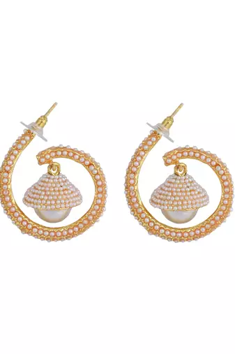 Stylish Spiral Shape Pearl Cluster With a Bell Shape Jhumka Chanbali