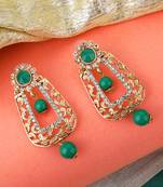 Exclusive Design Gold Plated Stone Studded Green Rectangular Shape Drop Earring
