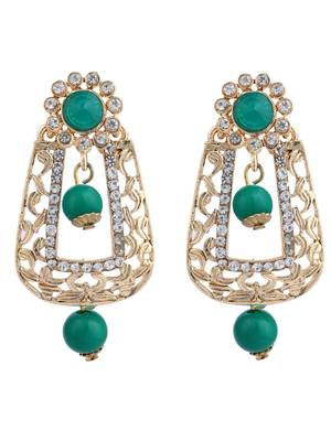 Exclusive Design Gold Plated Stone Studded Green Rectangular Shape Drop Earring 2