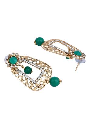 Exclusive Design Gold Plated Stone Studded Green Rectangular Shape Drop Earring 3