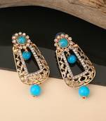 Exclusive Design Gold Plated Stone Studded Turquoise Rectangular Shape Drop Earring