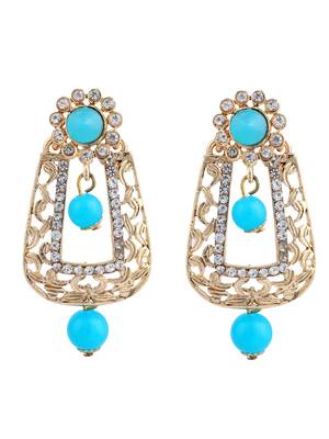 Exclusive Design Gold Plated Stone Studded Turquoise Rectangular Shape Drop Earring 2