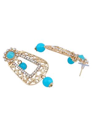 Exclusive Design Gold Plated Stone Studded Turquoise Rectangular Shape Drop Earring 3