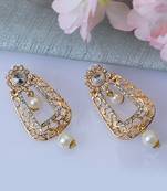 Exclusive Design Gold Plated Stone Studded White Rectangular Shape Drop Earring
