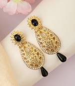 Exclusive Design Gold Plated Stone Studded Black Oval Shape Drop Earring
