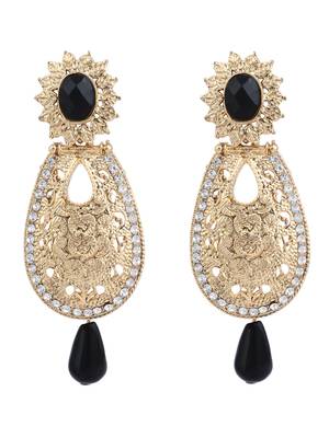 Exclusive Design Gold Plated Stone Studded Black Oval Shape Drop Earring 2