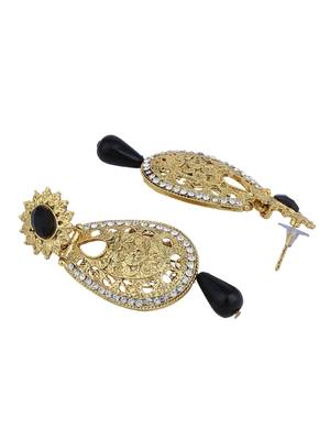 Exclusive Design Gold Plated Stone Studded Black Oval Shape Drop Earring 3