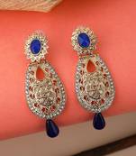 Exclusive Design Gold Plated Stone Studded Blue Oval Shape Drop Earring