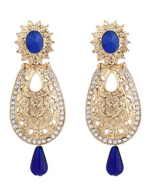 Exclusive Design Gold Plated Stone Studded Blue Oval Shape Drop Earring 2