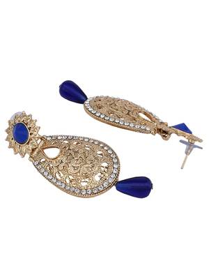 Exclusive Design Gold Plated Stone Studded Blue Oval Shape Drop Earring 3
