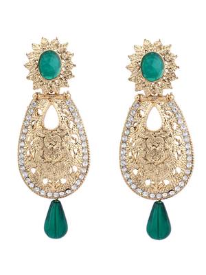 Exclusive Design Gold Plated Stone Studded Green Oval Shape Drop Earring 2