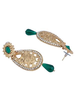 Exclusive Design Gold Plated Stone Studded Green Oval Shape Drop Earring 3