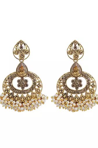Traditional LCT Stone Studded Chandbali with Center Flower Design