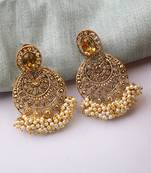 Gold Plated Chandbali Shape Stone and Pearl Cluster Earring