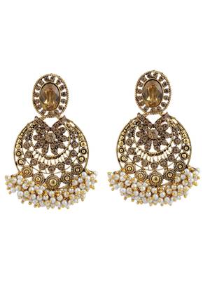 Gold Plated Chandbali Shape Stone and Pearl Cluster Earring 2