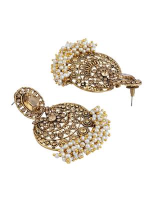 Gold Plated Chandbali Shape Stone and Pearl Cluster Earring 3