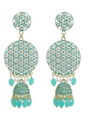 Gold Plated Traditional Look Sea Green Chandbali Jhumka 2