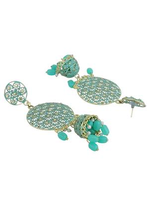 Gold Plated Traditional Look Sea Green Chandbali Jhumka 3