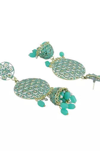 Gold Plated Traditional Look Sea Green Chandbali Jhumka