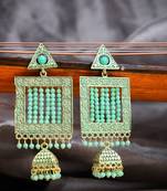 Sea Green Enamelled Gold Plated Square Shape Jhumka Earring