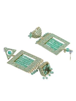 Sea Green Enamelled Gold Plated Square Shape Jhumka Earring 3