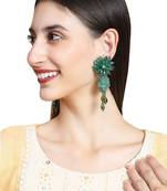 Designer Green Floral Design Beaded  Contemporary Taselled Earring