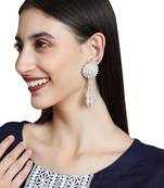 Designer White Floral Design Beaded  Contemporary Taselled Earring