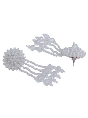 Designer White Floral Design Beaded  Contemporary Taselled Earring 4