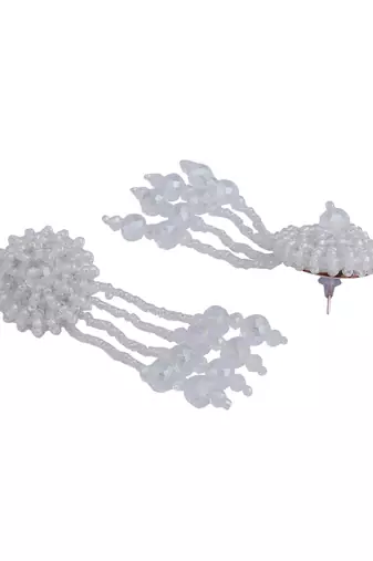 Designer White Floral Design Beaded  Contemporary Taselled Earring
