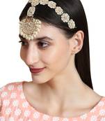 Designer Gold Tone Kundan Studded Bridal Maathapati with White Beads