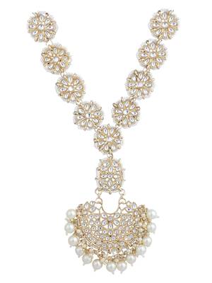 Designer Gold Tone Kundan Studded Bridal Maathapati with White Beads 3