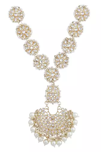 Designer Gold Tone Kundan Studded Bridal Maathapati with White Beads