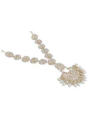 Designer Gold Tone Kundan Studded Bridal Maathapati with White Beads 4