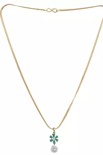 Stylish Gold Tone Sleek Chain Pendant Earring , Bracelet and Ring Green AD Set