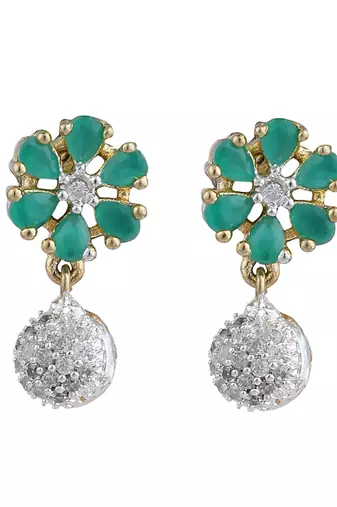 Stylish Gold Tone Sleek Chain Pendant Earring , Bracelet and Ring Green AD Set