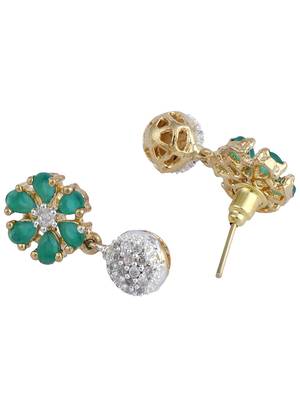 Stylish Gold Tone Sleek Chain Pendant Earring , Bracelet and Ring Green AD Set 5