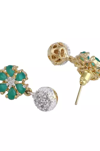 Stylish Gold Tone Sleek Chain Pendant Earring , Bracelet and Ring Green AD Set