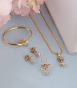 Stylish Gold Tone Sleek Chain Pendant Earring , Bracelet and Ring LCT AD Set