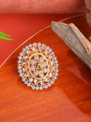 Indian Design Grey Bead And Stone studded Adjustable Cocktail Ring 1
