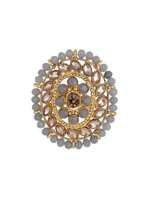 Indian Design Grey Bead And Stone studded Adjustable Cocktail Ring 2