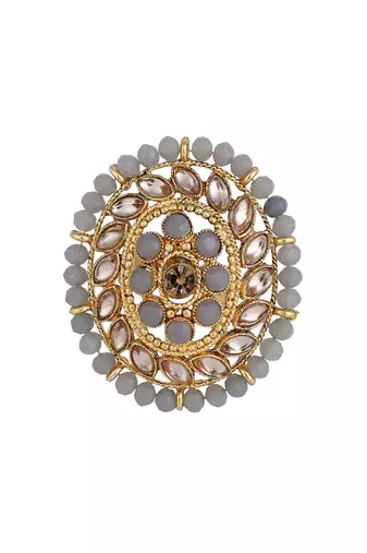 Indian Design Grey Bead And Stone studded Adjustable Cocktail Ring