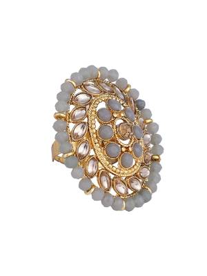 Indian Design Grey Bead And Stone studded Adjustable Cocktail Ring 3