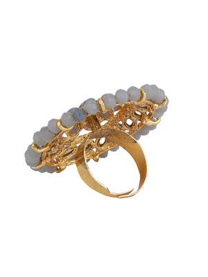 Indian Design Grey Bead And Stone studded Adjustable Cocktail Ring 4