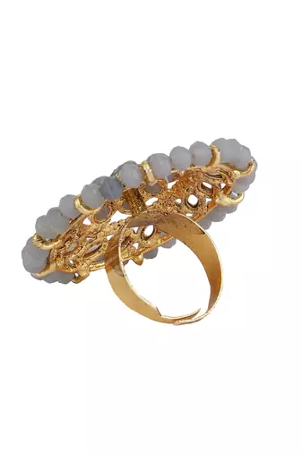 Indian Design Grey Bead And Stone studded Adjustable Cocktail Ring