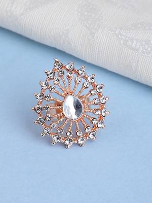 Indian Design White Stone studded Adjustable teardrop Shape Cocktail Ring 1
